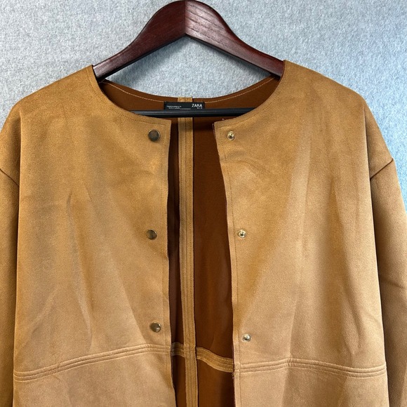 ZARA Faux Fur Faux Suede Jacket Coat Brown Tan Super Soft Womens Size‎ Medium - Picture 7 of 16